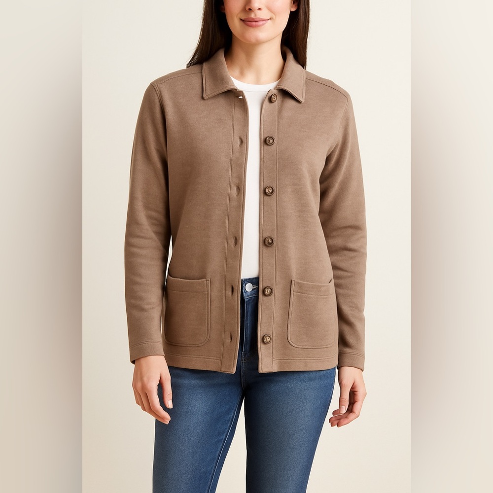 L.L.Bean Women’s 100% Cotton Knit Button Cardigan Jacket Brown Size S